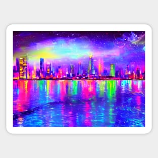 Neon glowing city Sticker